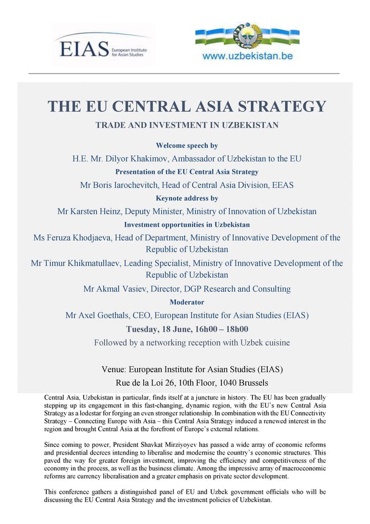 The EU Central Asia Strategy Trade and Investment in Uzbekistan.